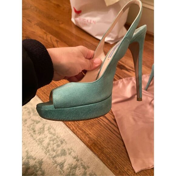 Prada Teal Suede Slingback Platform Pumps sz 39 - Picture 7 of 10